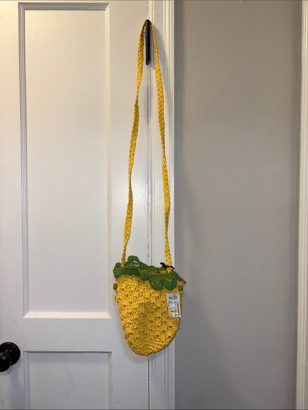 Capelli of New York Yellow Crochet Crossbody with Green Trim